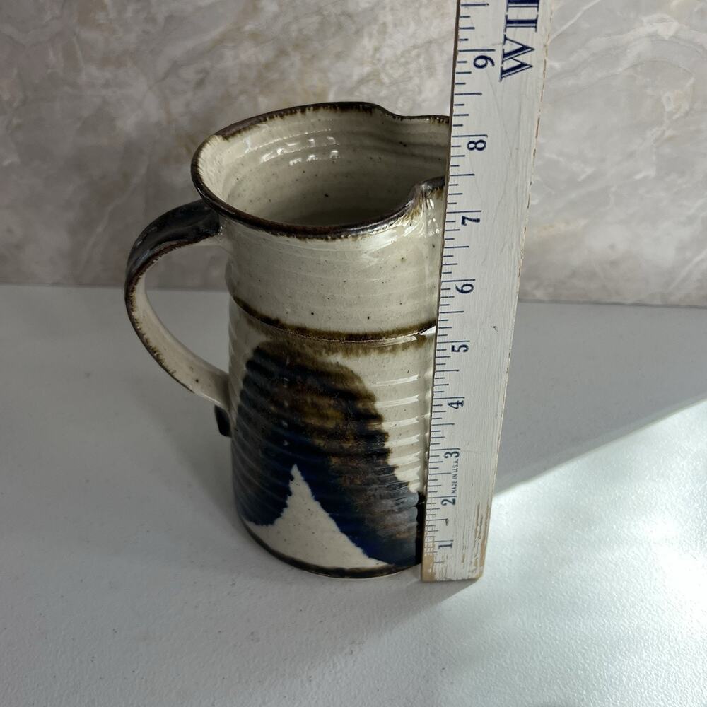 Studio Art Pottery Pitcher Vase Hand Thrown Glazed Brown Shades Stoneware Glossy - Picture 6 of 12